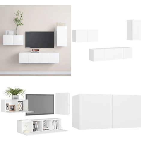 Set de muebles de salón TV 4 piezas madera de ingeniería blanco - Muebles de TV - Armarios de TV