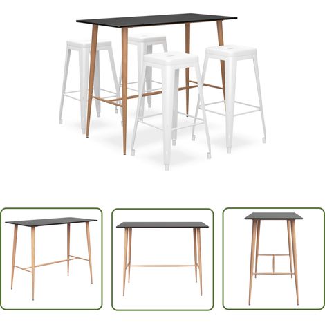The Living Store Ensemble de bar 5 pcs Noir et blanc - Ensemble De Bar - Meuble De Salle À Manger - Table De Bar - Tabouret De Bar - Mobilier Moderne (1/5)