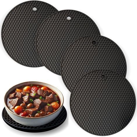 Juego de 4 salvamanteles de silicona antideslizantes y resistentes al calor — Negro — (1/5)