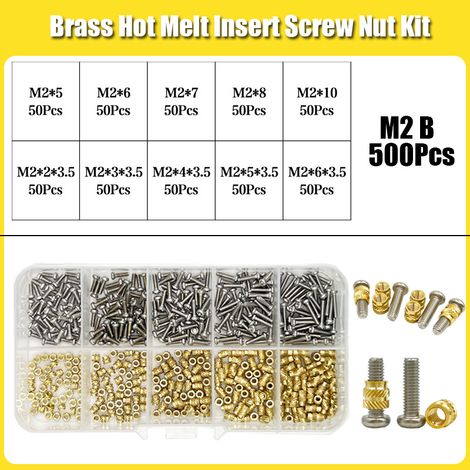 Dadi e viti in acciaio inox, M2B 500 pezzi, punta per saldatore, filettati, ottone, termoformati, dado a inserto (1/2)