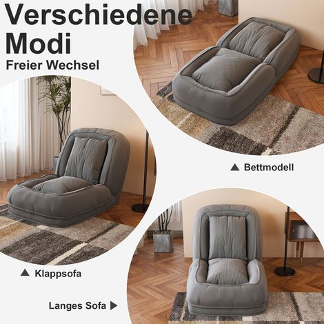 Canapé Lit Pliant Ergonomic pour Adultes & Animaux – 5 Positions Réglables (90°-180°) avec 2 Coussins, Banquette Multifonction Gain de Place pour Salon, Chambre & Coin Lecture (Gris) (1/5)