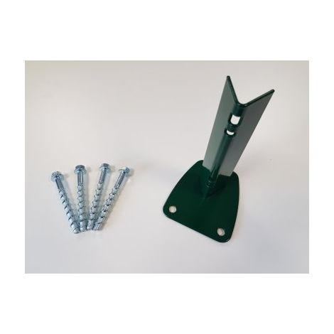 Cloture & Jardin – Platine poteau à encoches vert 7.5x13.5cm en acier zingué – 3 trous de boulonnage pour fixation solide – Visserie incluse