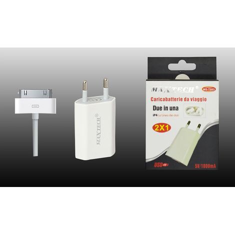 Trade Shop - MAXTECH MS-T003 2X1 USB-REISELADEGERÄT FÜR IPHONE 4, 5 V, 1000 mA -