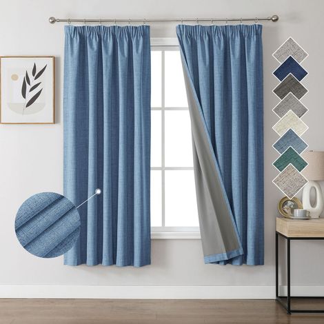 100% Rideau Occultant Thermique en Lin avec Galon Fronceur 117x183 cm 2 Pièces, Rideau Isolant Thermique Anti Froid et Chaleur à Passe Tringle pour Décoration de Porte Fenêtre (1/5)