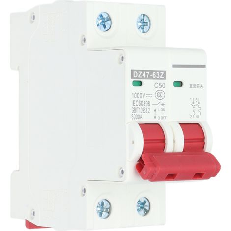 Disyuntor miniatura de CC de 2 polos para sistemas solares fotovoltaicos, montaje en carril DIN, 1000 V, 50 A, DZ47-63Z C50 (1/5)