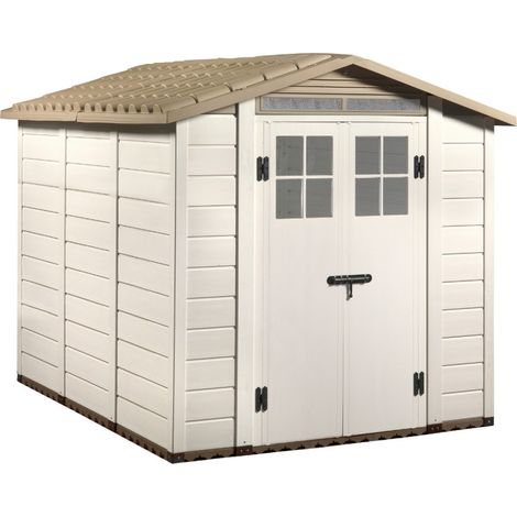 HABRITA Abri de Jardin EVO 240 - 6,03 m² - Résine et Toit ABS - Avec Plancher (1/4)