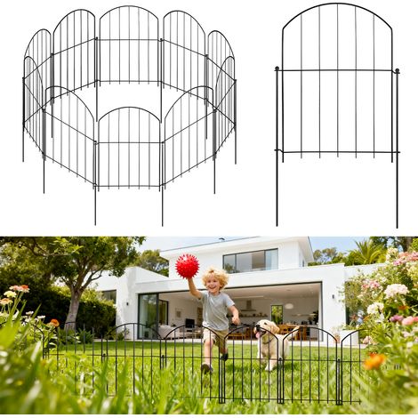 Clôture jardin métal 10 pcs 33x61 cm, bordure arquée à planter, barrière massif gazon allée - Noir (1/5)