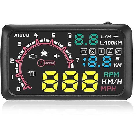 Sistema de proyector para parabrisas multifunción de 5,5 pulgadas con pantalla frontal HUD, advertencia de exceso de velocidad y combustible, compatible con OBD2. (1/5)