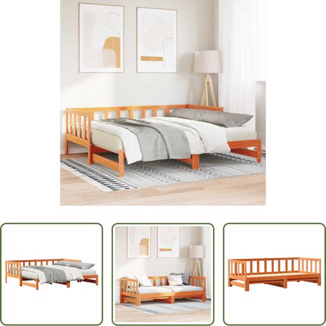 vidaXL Ausziehbett - Tagesbett mit Ausziehbett Wachsbraun 203,5 x 184 x 66 cm (1/5)