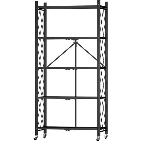 Étagère de Rangement Pliable - HOMEMIYN - 5 Niveaux - Noir - 71x34x159cm - Installation Rapide (1/5)