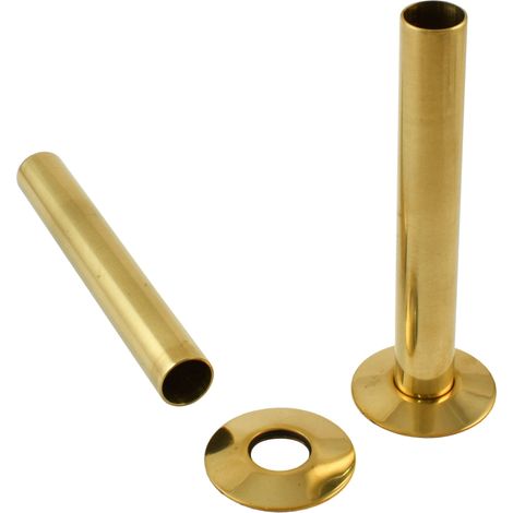 Warmehaus Pair of 180mm Radiator Pipes and Pipe Collars 15mm Polished Brass