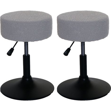 Lot de 2 tabourets réglables pivotants 360° tissu bouclé gris Ø37 cm base acier 040009932