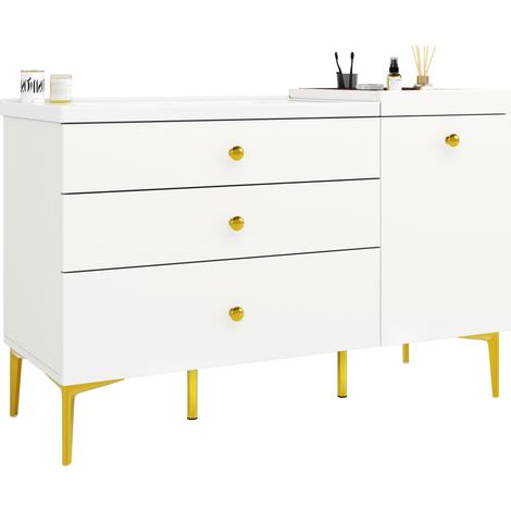 Mobile sottolavabo 120 cm in MDF bianco con lavabo in ceramica e contenitore - CHICFURN (1/5)