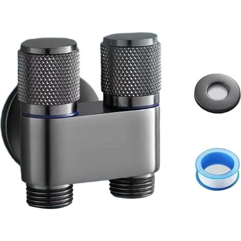 Valvola angolare per WC, rubinetto a doppia fila 1:2, bypass a tre vie per lavatrice, acciaio inox per cucine, bagni e giardini (grigio) (1/5)