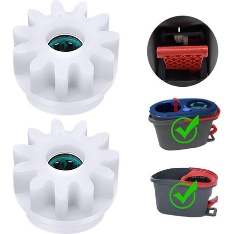 Lot de 2 roues à cliquet en plastique blanches, compatibles avec les seaux de balai rotatif à pédale Vileda et O-Cedar, accessoires de rechange (1/4)