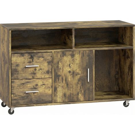 Mobile Porta Stampante 100x35x65 cm a Rotelle con 2 Cassetti 3 Ripiani e 2 Armadietti in Legno Marrone (1/5)