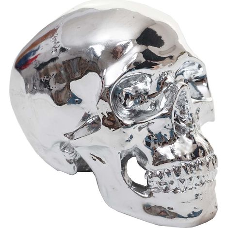 Scultura decorativa teschio in poliresina da interno/esterno 18 cm argento lucido 040002839
