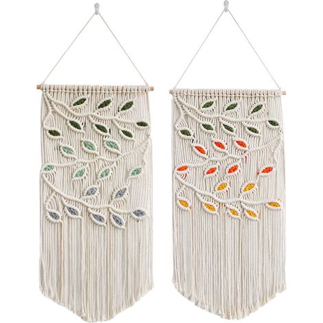 Lot de 2 tapisseries murales feuilles à franges tissées à la main style bohème décoration murale pour la maison 40 x 80 cm (1/5)
