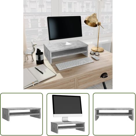 The Living Store Support de moniteur Gris béton 42x24x13 cm Bois d'ingénierie - Support De Moniteur - Meuble Tv - Bureau Ergonomique - Étagère De Rangement - Bois D'ingénierie (1/5)
