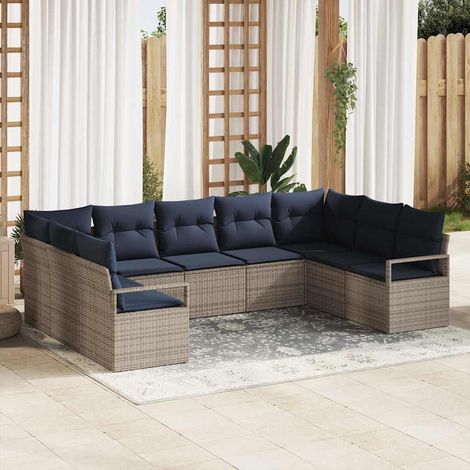 Set di divani con cuscino 9 pcs Grigio polyrattan vidaXL (1/5)