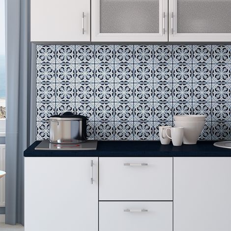 Sticker Mural Carrelage adhésif Cuisine Salle de Bain - 30 STICKERS CARREAUX DE CIMENT AZULEJOS DELIA - 30stickers10x10cm (1/5)