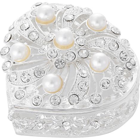 Boîte à bijoux en forme de cœur argentée décorée de strass, boîte de collection luxueuse pour femmes, cadeau de mariage, porte-bague, boîte à souvenirs. (1/5)
