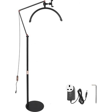 16in 20W Lampe de Sol LED en Forme de Demi-Lune Noire, 3000K-6000K Angle Réglable, Lampe d'Extension de Cils, Prise UK 100-240V (1/5)