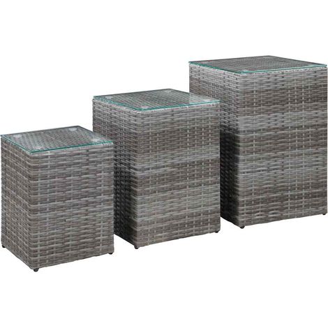 Tables d'appoint 3 pcs-Table basse-Table Salon et dessus en verre Gris Résine tressée 720329 (1/5)