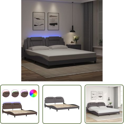 The Living Store Bettgestell mit LED Grau 180x200 cm Kunstleder - Bettsofa - Boxspringbett - Doppelbett - Lederbett - Modernes Bett (1/5)