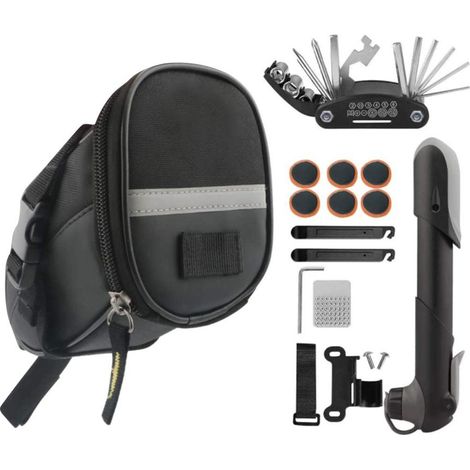 Sacoche de selle vélo kit réparation outillage cyclisme sacoche arrière avec pompe accessoires VTT (1/5)