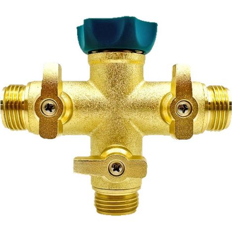 Vanne trois voies aluminium cuivré distributeur d'eau croix robinet jardin irrigation (1/5)