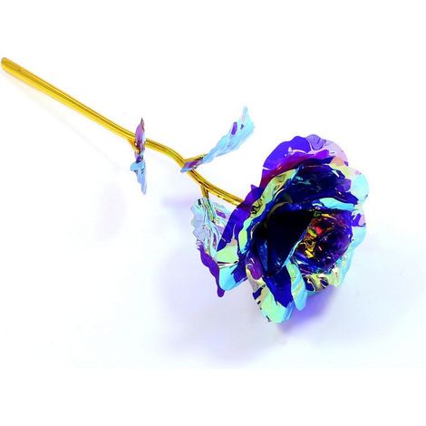 Rose Artificielle - Feuille D'Aluminium Dorée 24 K - Tige En Polyéthylène - Pour Décoration De Table Noël Saint-Valentin - 1 Pièce