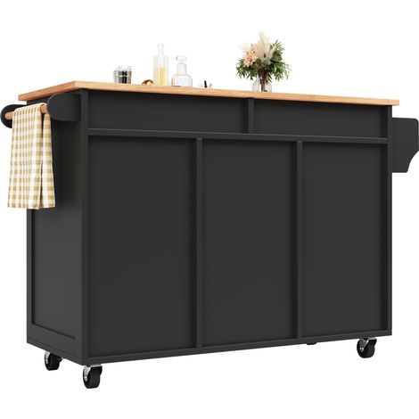 Îlot de cuisine multifonction en MDF noir avec roulettes, 102×45×92 cm, rangements ajustables (1/5)