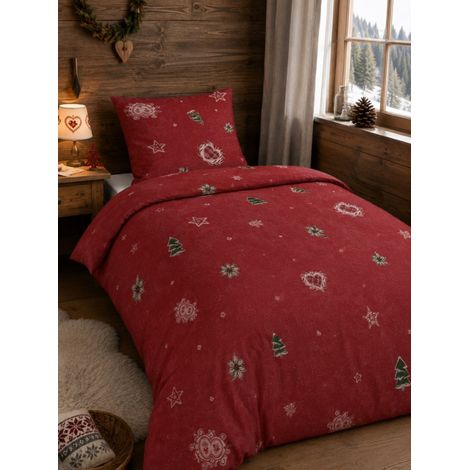 Housse de couette Mont Cenis – Esprit Chalet Montagne - 140x200cm - Rouge (1/2)