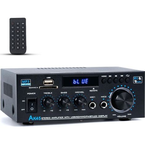 Bluetooth Hifi Audio Stéréo, 300 W x 2, 2 canaux pour home cinéma et haut-parleurs d'étagère, avec radio FM, karaoké, avec USB/SD/RCA/MIC/FM, avec télécommande, pour garage, bar (1/5)