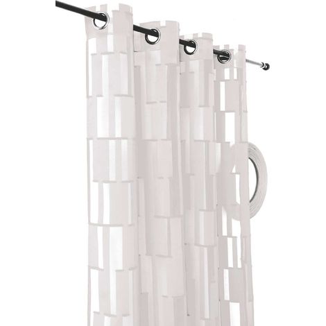 Voilage tamisant transparent et graphique Blanc 140x280 cm (1/3)