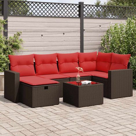 vidaXL Salon de jardin avec coussins 7 pcs marron résine tressée (1/5)