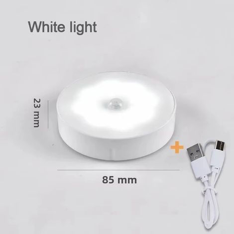 Lot de 6 veilleuses LED magnétiques à détecteur de mouvement – Rechargeable par USB avec interrupteur Marche/Arrêt, lampe portative sur batterie pour placard, cuisine, chambre à coucher et sous meuble (1/5)