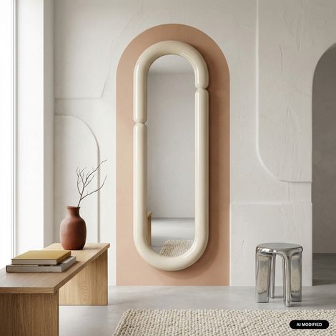 sweeek - Miroir ovale finition glossy 160cm écru - Ada (1/3)