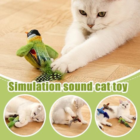 Interesting Cartoon Style Cat Toy, Vivid Bird Design with Automatic Chirping and Realistic Wing Flapping Function (1/4)