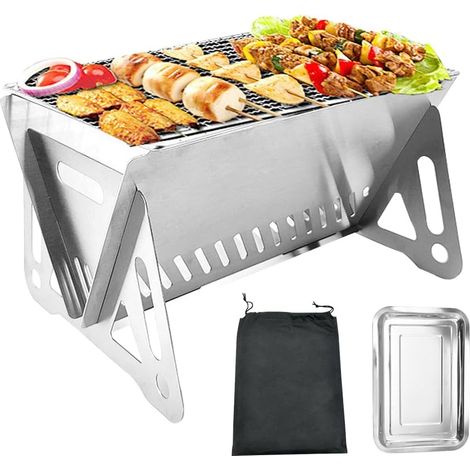 Mini barbecue au charbon de bois portable en acier inoxydable - Petit barbecue pliable barbecue de table pour une personne - Pour bars de jardin, camping en plein air (1/5)