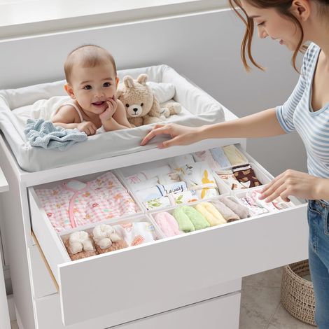 Juego de 14 organizadores plegables para cómodas y cajones, sistema de almacenamiento de ropa, lavables, flexibles y apilables, color blanco. (1/4)