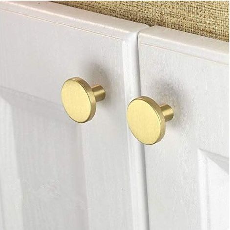 Boutons de Meuble en Laiton Brossé, Boutons de Tiroir de Commode en Or, Pour Armoires, Placards, Salle, Bain et Cuisine, lot de 10 (ronde) - (1/4)
