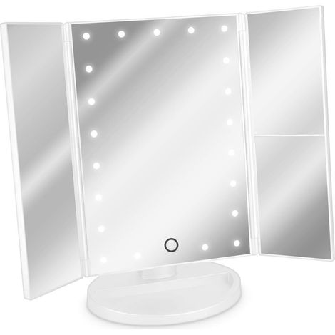 1 Miroir, 3 faces, LED réglable, grossissant 2x3x, alimentation USB ou piles, pour maquillage (1/5)