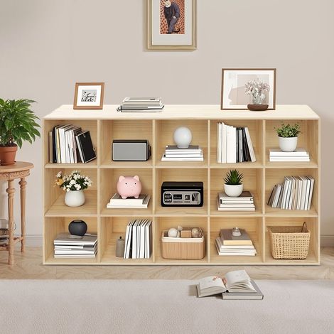 Étagère de rangement à 15 cubes - Étagère ouverte en bois à 3 niveaux pour la maison et le bureau, vitrine, chêne 30 x 90 x 150 cm (1/5)
