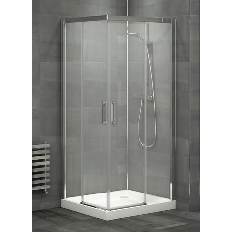 Mampara de ducha angular de 2 hojas fijas y 2 puertas correderas- Cristal de seguridad 6 mm - Modelo LENOX de 70 x 120 cm - TRANSPARENTE (1/2)
