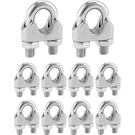 Clips de câble - 10 pièces - M4 - Serre-câbles en acier - Serre-câbles à Attache-câbles - Pour câbles en acier de 4 mm de diamètre - Acier inoxydable - Argent (1/5)