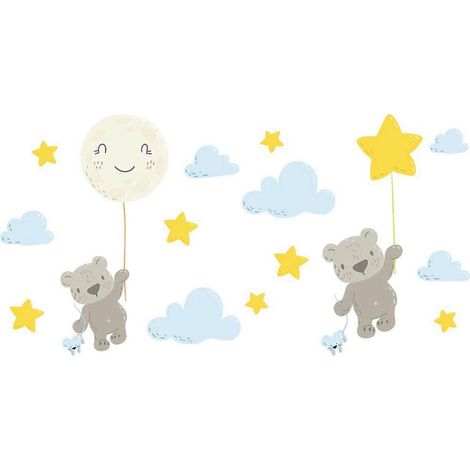 Stickers muraux Ours Volant Aquarelle Décoration murale DIY Animal de dessin animé neutre pour chambre d'enfant (1/5)