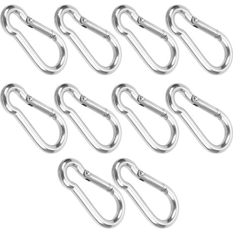 10 Stück Karabinerhaken aus Edelstahl mit Federmechanismus, Sicherheitsseil-Aufhängeschnallen-Zubehör (1/5)