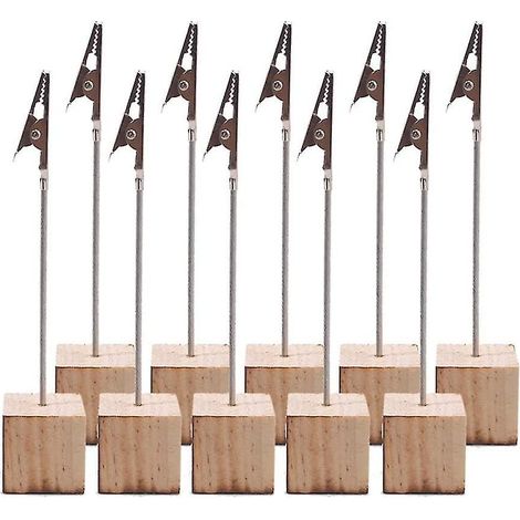 Ensemble de 10 porte-notes et porte-photos verticaux avec pinces crocodiles et bases en pin (1/5)